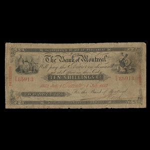 Canada, Bank of Montreal, 2 dollars : July 1, 1852