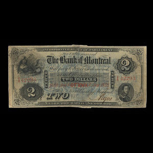 Canada, Bank of Montreal, 2 dollars : August 1, 1856