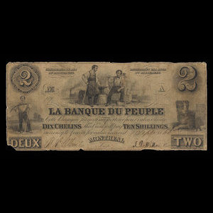 Canada, Banque du Peuple (People's Bank), 2 dollars : September 1, 1846