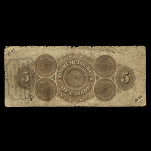 Canada, Commercial Bank of Canada, 5 dollars : January 2, 1857