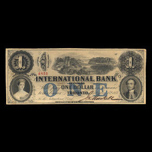 Canada, International Bank of Canada, 1 dollar : September 15, 1858