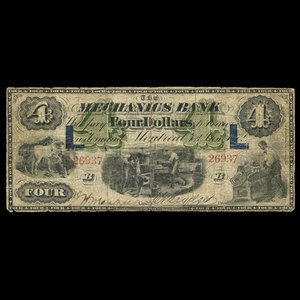 Canada, Mechanics Bank (Montreal), 4 dollars : June 1, 1872