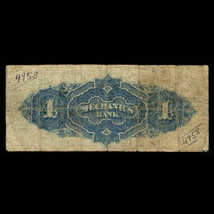 Canada, Mechanics Bank (Montreal), 4 dollars : June 1, 1872