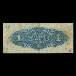 Canada, Mechanics Bank (Montreal), 4 dollars : June 1, 1872