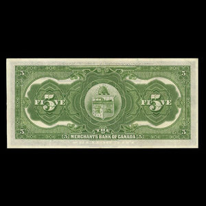 Canada, Merchants Bank of Canada (The), 5 dollars : November 1, 1919