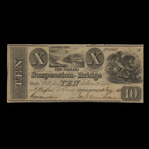 Canada, Niagara Suspension Bridge Bank, 10 dollars : January 4, 1841