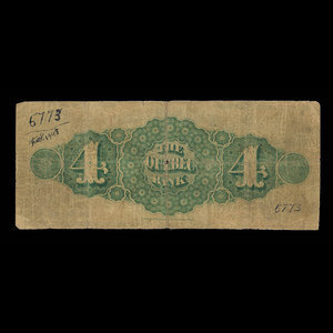 Canada, Quebec Bank, 4 dollars : October 1, 1870