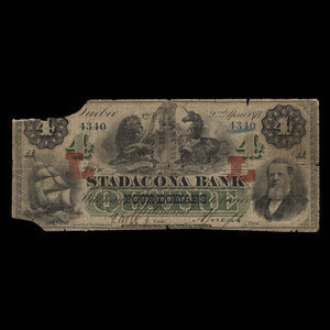 Canada, Stadacona Bank, 4 dollars : April 2, 1874