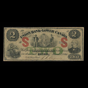 Canada, Union Bank of Lower Canada, 2 dollars : March 1, 1866