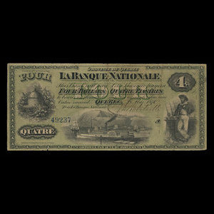 Canada, La Banque Nationale (National Bank), 4 dollars : May 28, 1870