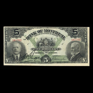 Canada, Bank of Montreal, 5 dollars : September 3, 1912