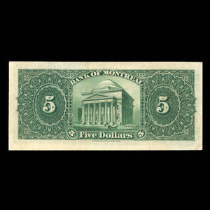 Canada, Bank of Montreal, 5 dollars : September 3, 1912