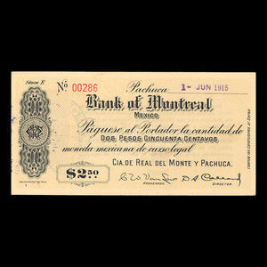 Mexico, Bank of Montreal, 2 1/2 pesos : June 1, 1915