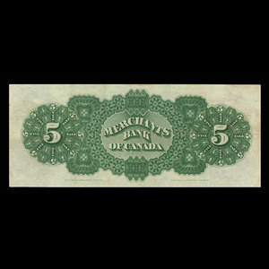 Canada, Merchants Bank of Canada (The), 5 dollars : July 2, 1886