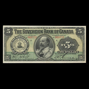 Canada, Sovereign Bank of Canada, 5 dollars : May 1, 1902