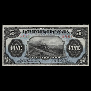 Canada, Dominion of Canada, 5 dollars : May 1, 1912