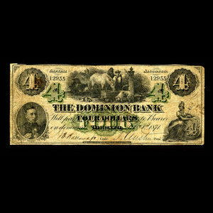 Canada, Dominion Bank, 4 dollars : February 1, 1871