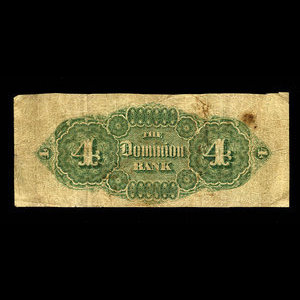 Canada, Dominion Bank, 4 dollars : February 1, 1871