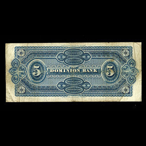 Canada, Dominion Bank, 5 dollars : January 1, 1881