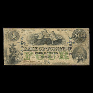 Canada, Bank of Toronto (The), 4 dollars : July 2, 1859