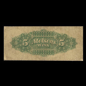 Canada, Molsons Bank, 5 dollars : June 1, 1880