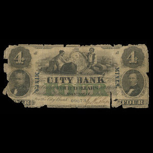 Canada, City Bank (Montreal), 4 dollars : January 1, 1857