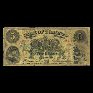 Canada, Bank of Toronto (The), 5 dollars : July 1, 1890