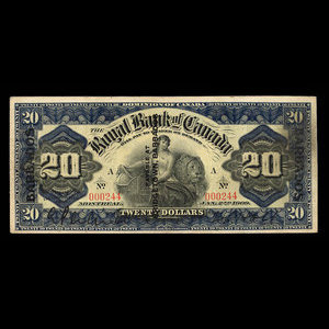 Barbados, Royal Bank of Canada, 20 dollars : January 2, 1909