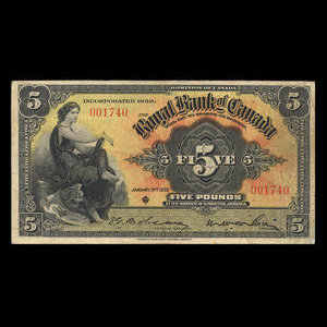 Jamaica, Royal Bank of Canada, 5 pounds : January 3, 1938