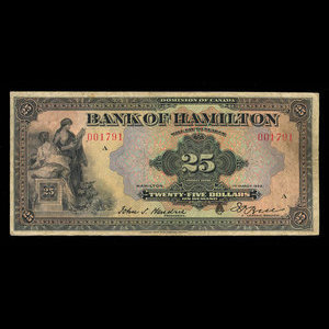 Canada, Bank of Hamilton, 25 dollars : March 1, 1922