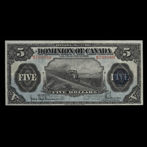 Canada, Dominion of Canada, 5 dollars : May 1, 1912