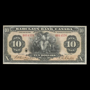 Canada, Barclays Bank, 10 dollars : September 3, 1929