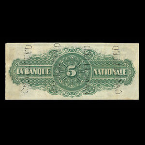 Canada, La Banque Nationale (National Bank), 5 dollars : January 2, 1873