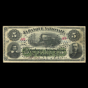 Canada, La Banque Nationale (National Bank), 5 dollars : January 2, 1891