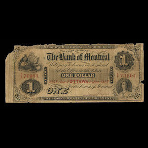 Canada, Bank of Montreal, 1 dollar : January 2, 1857