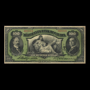 Canada, Merchants Bank of Canada (The), 100 dollars : January 3, 1917