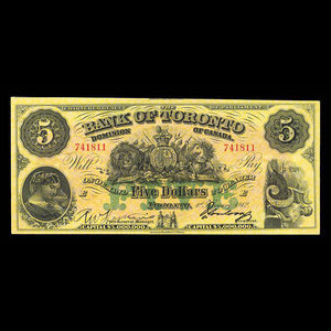 Canada, Bank of Toronto (The), 5 dollars : February 1, 1912