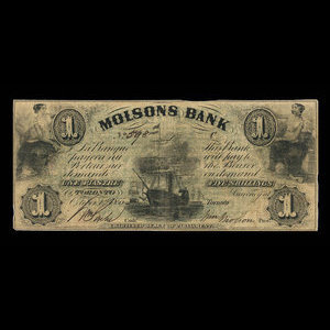 Canada, Molsons Bank, 1 piastre : October 1, 1855