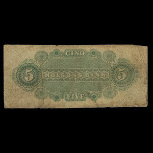 Canada, Molsons Bank, 5 piastres : October 1, 1855