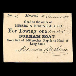 Canada, Norman Bethune, 1 tow, Durham boat : June 15, 1833