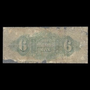 Canada, Molsons Bank, 6 dollars : November 5, 1871