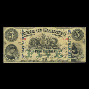 Canada, Bank of Toronto (The), 5 dollars : July 1, 1890