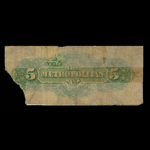 Canada, Metropolitan Bank, 5 dollars : February 1, 1872