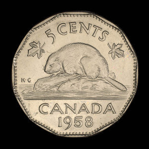 Canada, Elizabeth II, 5 cents : 1958