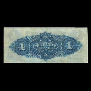 Canada, Mechanics Bank (Montreal), 4 dollars : June 1, 1872