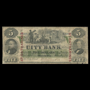 Canada, City Bank (Montreal), 5 dollars : January 1, 1857