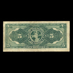 Canada, Banque Internationale du Canada, 5 dollars : October 2, 1911