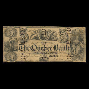 Canada, Quebec Bank, 5 dollars : November 1, 1852