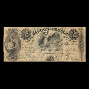 Canada, Banque du Peuple (People's Bank), 2 dollars : October 1, 1839