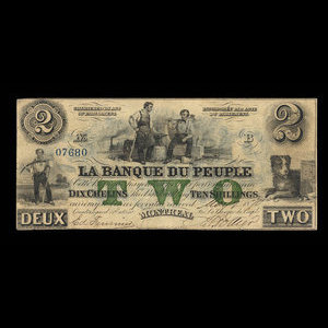 Canada, Banque du Peuple (People's Bank), 2 dollars : May 2, 1870